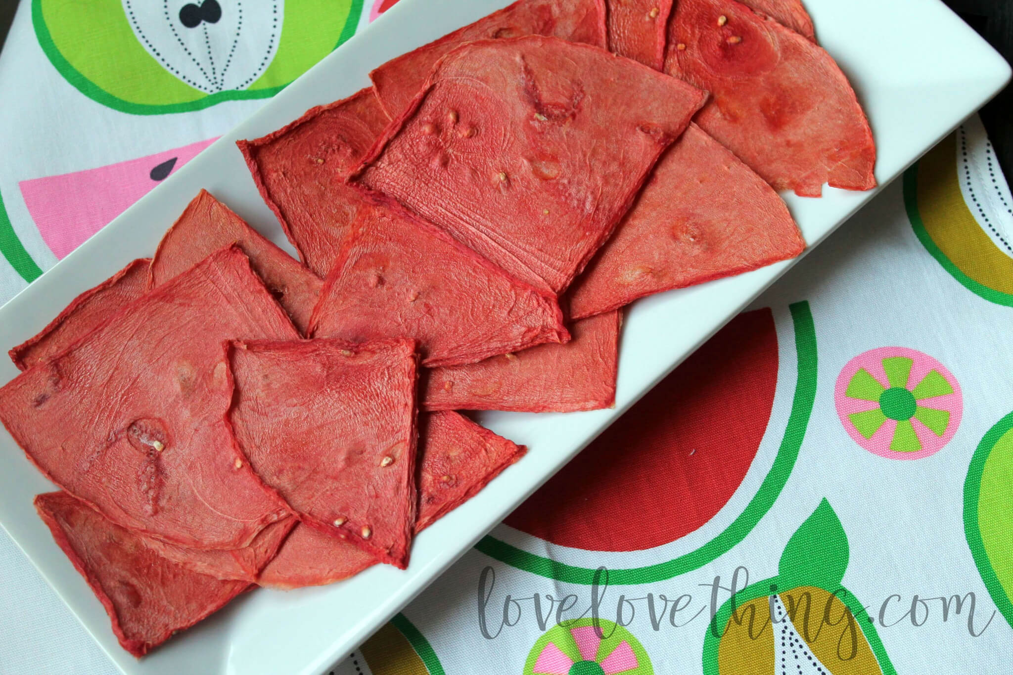 How to Dehydrate Watermelon (yes, you really can!) 3 plate of dehydrated watermelon